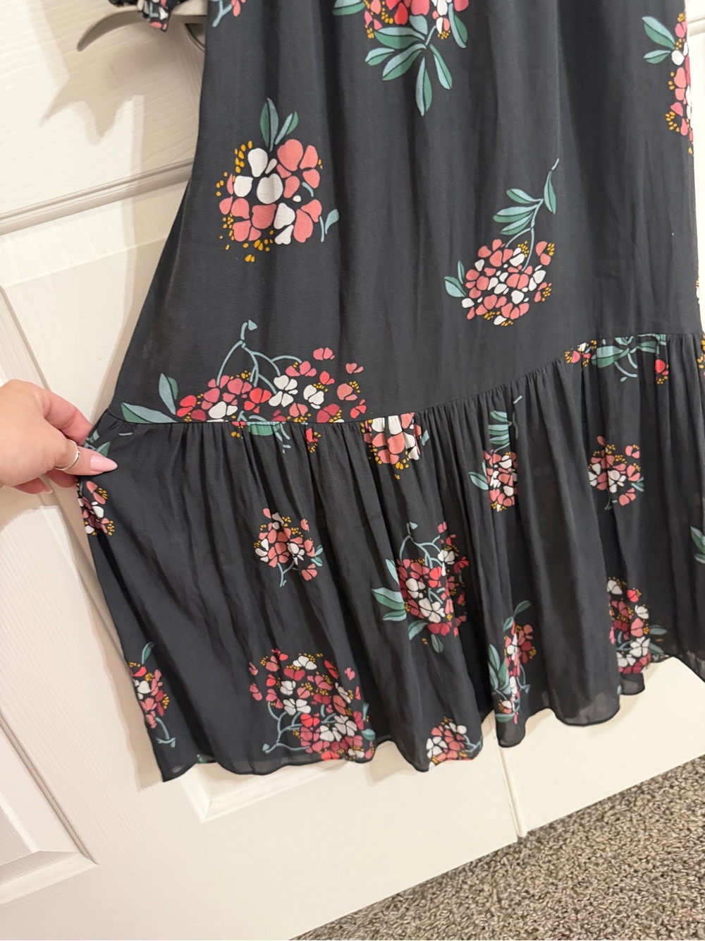 LOFT Petite SP Black Floral Ruffle Maxi Dress Long Sleeve Romantic Boho - Picture 4 of 11